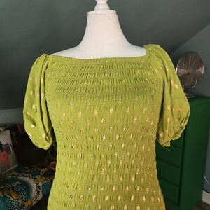Never Fully Dressed Green Smocked Puff Sleeve Top